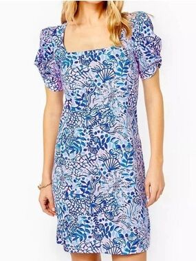 lilly pulitzer marlee one shoulder dress LILLY PULITZER SIZE 2 MARLEE ONE-SHOULDER SILK DRESS *UNDERWATER ESCAPE* 